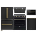 Forno 5-Piece Appliance Package - 30-Inch Electric Range, Under Cabinet Range Hood, French Door Refrigerator, Dishwasher , & Microwave Drawer in Black with Antique Brass Trim - APR5-6012-30BLK