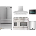Forno 5-Piece Appliance Package - 48-Inch Dual Fuel Range, Refrigerator, Wall Mount Hood, 24-Inch Microwave Oven, & 3-Rack Dishwasher in Stainless Steel - APR5-6156-48-H-MWO