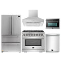 Forno 5-Piece Pro Appliance Package - 36-Inch Dual Fuel Range, Refrigerator, Wall Mount Hood, 24-Inch Microwave Oven, & 3-Rack Dishwasher in Stainless Steel - APR5-6187-36-H-MWO
