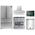 Forno 5-Piece Appliance Package - 36-Inch Gas Range, Refrigerator, Wall Mount Hood, 24-Inch Microwave Oven, & 3-Rack Dishwasher in Stainless Steel - APR5-6244-36-H-MWO