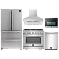 Forno 5-Piece Pro Appliance Package - 36-Inch Gas Range, Refrigerator, Wall Mount Hood, 24-Inch Microwave Oven, & 3-Rack Dishwasher in Stainless Steel - APR5-6260-36-H-MWO