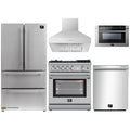 Forno 5-Piece Appliance Package - 30-Inch Gas Range with Air Fryer, Refrigerator, Wall Mount Hood, 24-Inch Microwave Drawer, & 3-Rack Dishwasher in Stainless Steel - APR5-6276-30-H-MWD