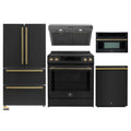 Forno 5-Piece Appliance Package - 30-Inch Induction Range, Under Cabinet Range Hood, Refrigerator, Dishwasher, and 30-Inch Microwave Oven in Black with Antique Brass Trim - APR5-905-30BLK-MWO30