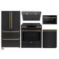 Forno 5-Piece Appliance Package - 30-Inch Induction Range, Under Cabinet Range Hood, Refrigerator, Dishwasher, and  Microwave Drawer in Black with Antique Brass Trim - APR5-905-30BLK