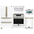 Forno 5-Piece Appliance Package - 30-Inch Induction Range, Under Cabinet Range Hood, Refrigerator, Dishwasher, and 30-Inch Microwave Oven in White with Antique Brass Trim - APR5-905-30WHT-MWO30
