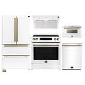 Forno 5-Piece Appliance Package - 30-Inch Induction Range, Under Cabinet Range Hood, Refrigerator, Dishwasher, and  Microwave Drawer in White with Antique Brass Trim - APR5-905-30WHT