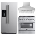 Forno 3-Piece Appliance Package - 36-Inch Gas Range, Refrigerator with Water Dispenser, & Wall Mount Hood in Stainless Steel - APW3-6244-36-H