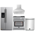 Forno 4-Piece Appliance Package - 30-Inch Gas Range with Air Fryer, Refrigerator with Water Dispenser, Wall Mount Hood, & 3-Rack Dishwasher in Stainless Steel - APW4-6276-30-H
