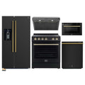 Forno 5-Piece Appliance Package - 30-Inch Electric Range, Under Cabinet Range Hood, Refrigerator with Water Dispenser, Dishwasher, and  Microwave Drawer in Black with Antique Brass Trim - APW5-6012-30BLK