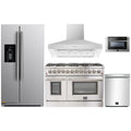Forno 5-Piece Appliance Package - 48-Inch Dual Fuel Range, Refrigerator with Water Dispenser, Wall Mount Hood, 24-Inch Microwave Drawer, & 3-Rack Dishwasher in Stainless Steel - APW5-6156-48-H-MWD