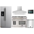 Forno 5-Piece Appliance Package - 48-Inch Dual Fuel Range, Refrigerator with Water Dispenser, Wall Mount Hood, 24-Inch Microwave Oven, & 3-Rack Dishwasher in Stainless Steel - APW5-6156-48-H-MWO