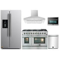 Forno 5-Piece Appliance Package - 48-Inch Gas Range, Refrigerator with Water Dispenser, Wall Mount Hood, 24-Inch Microwave Oven, & 3-Rack Dishwasher in Stainless Steel - APW5-6244-48-H-MWO