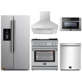 Forno 5-Piece Appliance Package - 30-Inch Gas Range with Air Fryer, Refrigerator with Water Dispenser, Wall Mount Hood, 24-Inch Microwave Drawer, & 3-Rack Dishwasher in Stainless Steel - APW5-6276-30-H-MWD