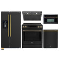 Forno 5-Piece Appliance Package - 30-Inch Induction Range, Under Cabinet Range Hood, Refrigerator with Water Dispenser, Dishwasher, and 30-Inch Microwave Oven in Black with Antique Brass Trim - APW5-905-30BLK-MWO30