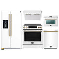 Forno 5-Piece Appliance Package - 30-Inch Inducton Range, Under Cabinet Range Hood, Refrigerator with Water Dispenser, Dishwasher, and 24-Inch Microwave Oven in White with Antique Brass Trim - APW5-905-30WHT-MWO24