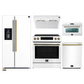 Forno 5-Piece Appliance Package - 30-Inch Induction Range, Under Cabinet Range Hood, Refrigerator with Water Dispenser, Dishwasher, and 30-Inch Microwave Oven in White with Antique Brass Trim - APW5-905-30WHT-MWO30