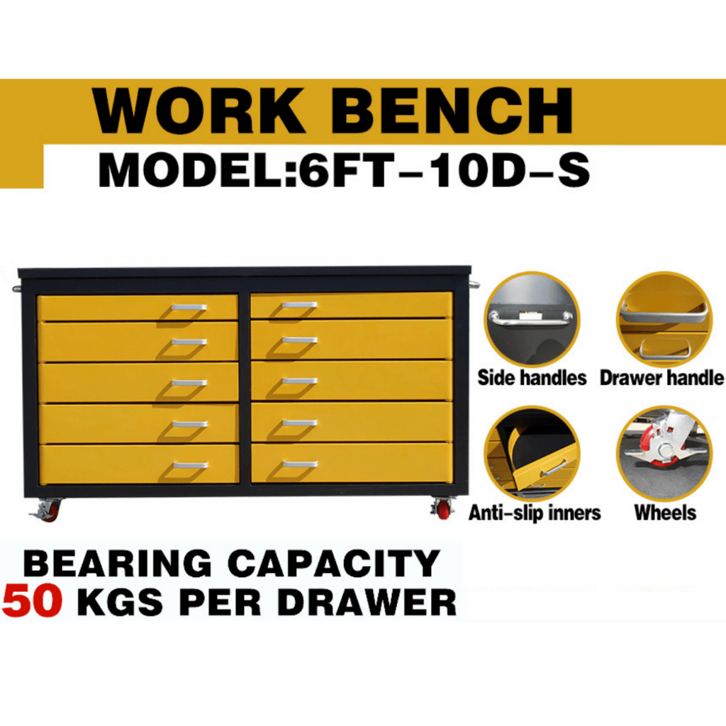 Chery Industrial 6ft Storage Cabinet with Workbench (10 Drawers) D_WW000196