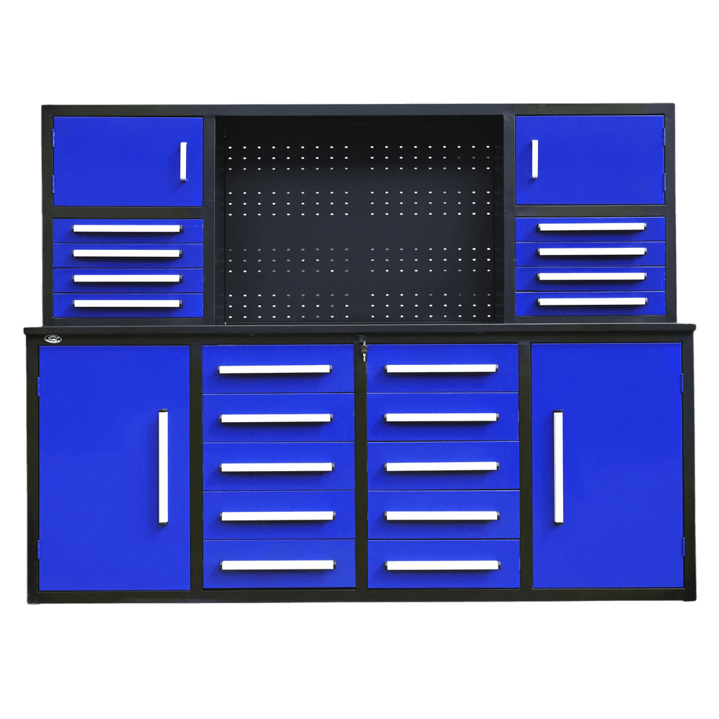 Chery Industrial [AS-IS] 7' Garage Storage Cabinet with Workbench (18 Drawers & 4 Cabinets & Pegboard)