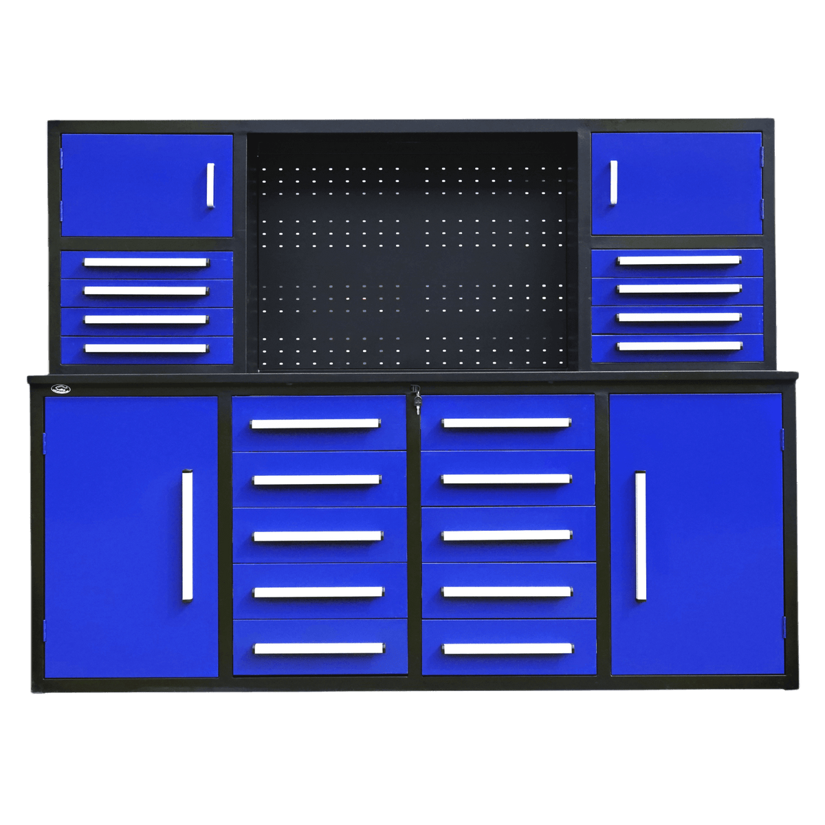 Chery Industrial [AS-IS] 7' Garage Storage Cabinet with Workbench (18 Drawers & 4 Cabinets & Pegboard)