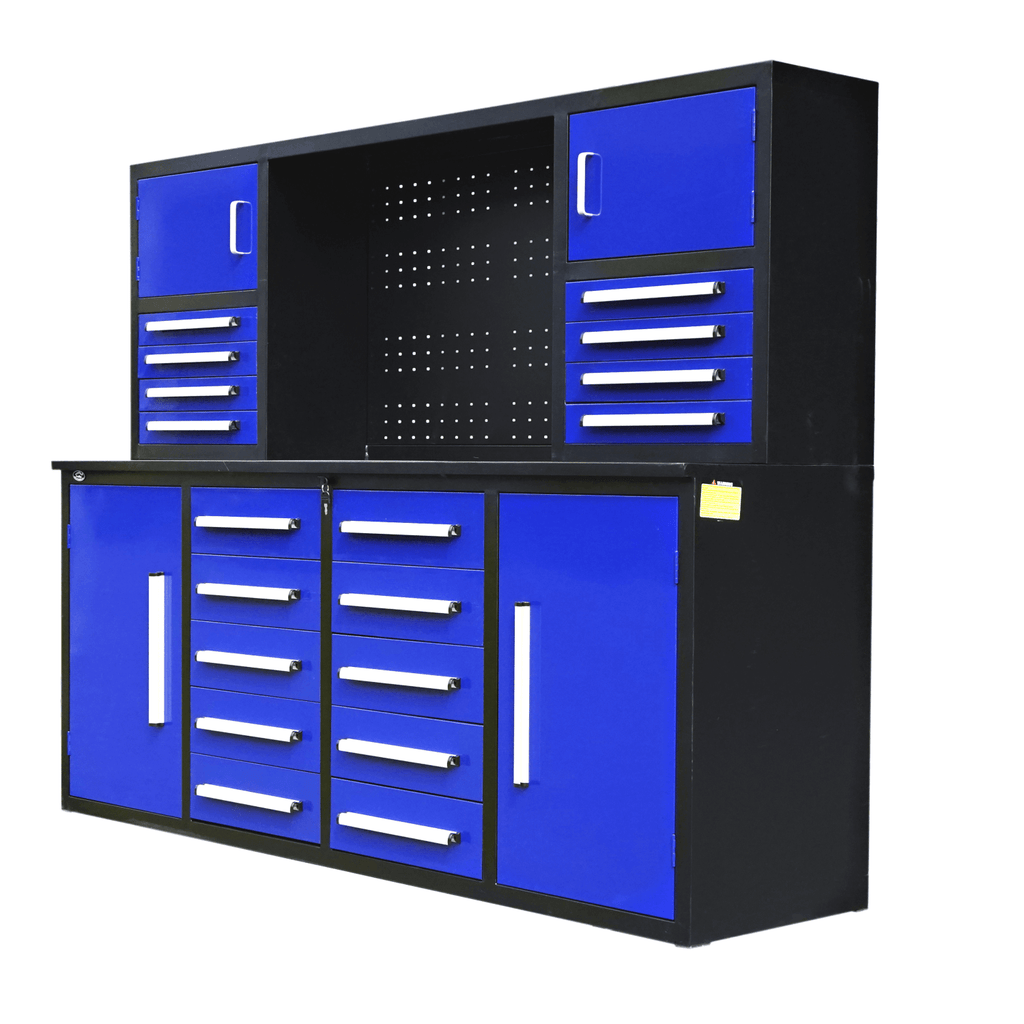 Chery Industrial [AS-IS] 7' Garage Storage Cabinet with Workbench (18 Drawers & 4 Cabinets & Pegboard)