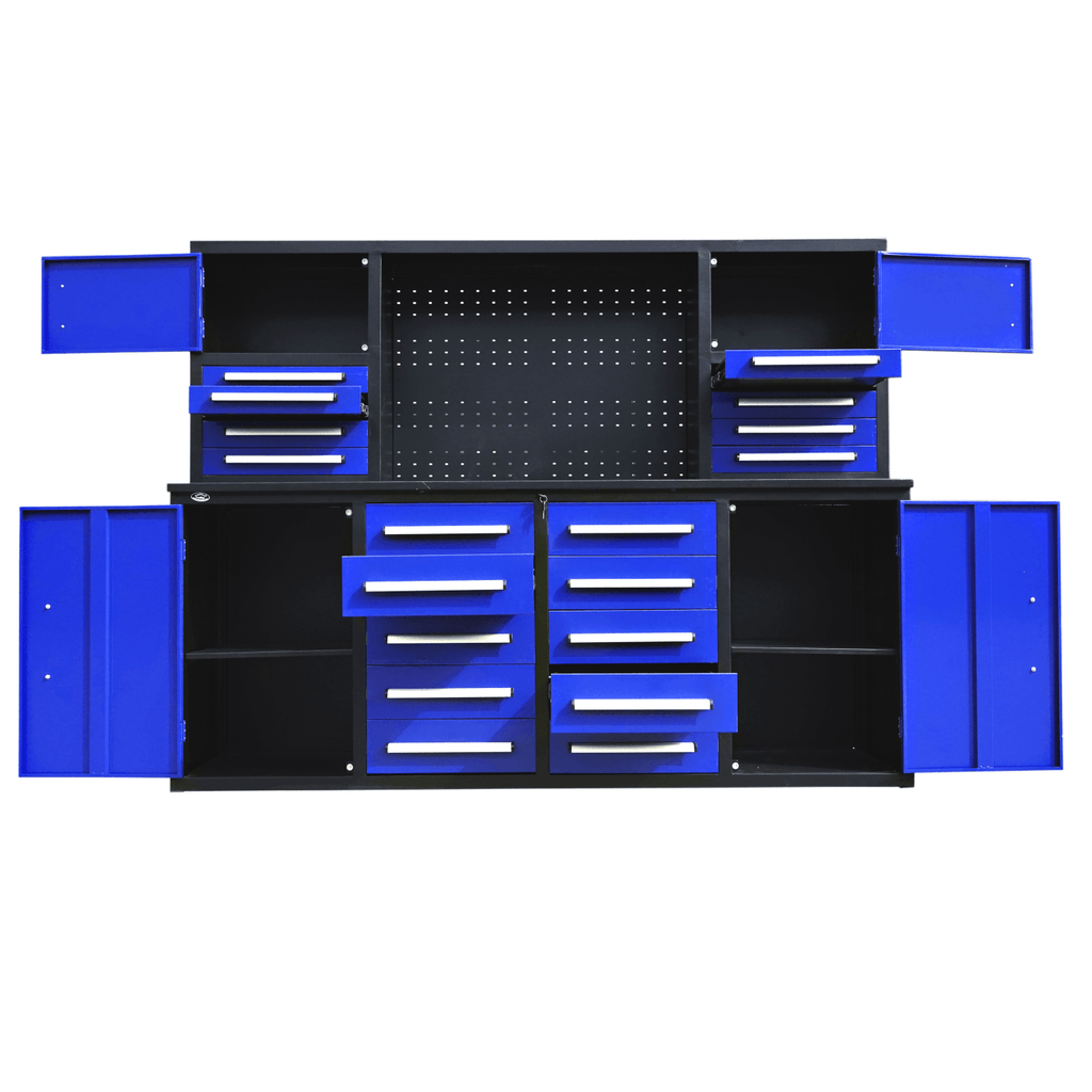 Chery Industrial [AS-IS] 7' Garage Storage Cabinet with Workbench (18 Drawers & 4 Cabinets & Pegboard)