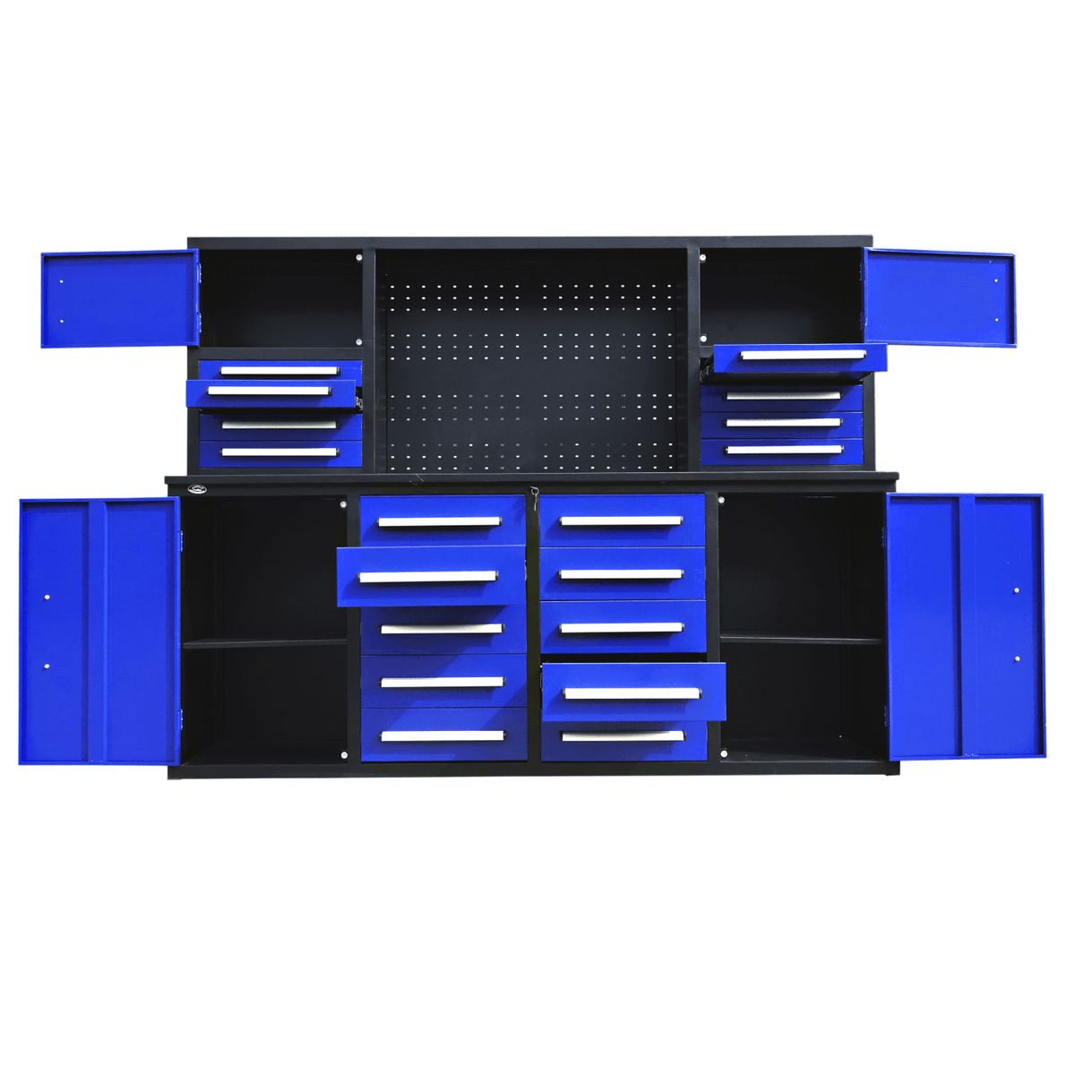 Chery Industrial [AS-IS] 7' Garage Storage Cabinet with Workbench (18 Drawers & 4 Cabinets & Pegboard)