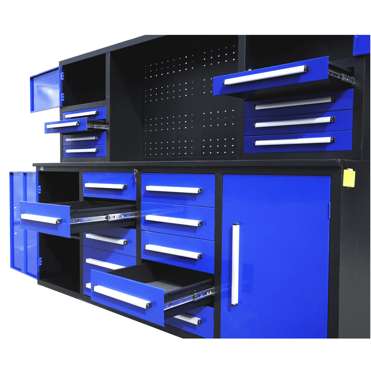 Chery Industrial [AS-IS] 7' Garage Storage Cabinet with Workbench (18 Drawers & 4 Cabinets & Pegboard)