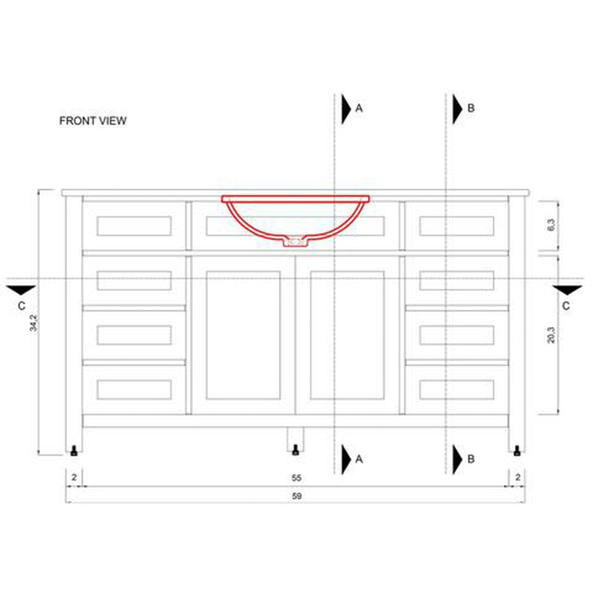 Alya Bath Norwalk 60" Double Espresso Freestanding  Bathroom Vanity With Carrara Marble Top, Ceramic Sinks and Two Mirrors