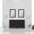 Alya Bath Norwalk 60" Double Espresso Freestanding  Bathroom Vanity With Carrara Marble Top, Ceramic Sinks and Two Mirrors