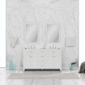 Alya Bath Norwalk 60" Double White Freestanding  Bathroom Vanity With Carrara Marble Top, Ceramic Sink and Two Mirrors - HE-101-60D-W-CWMT + 2x HE-101/102-24-W-M