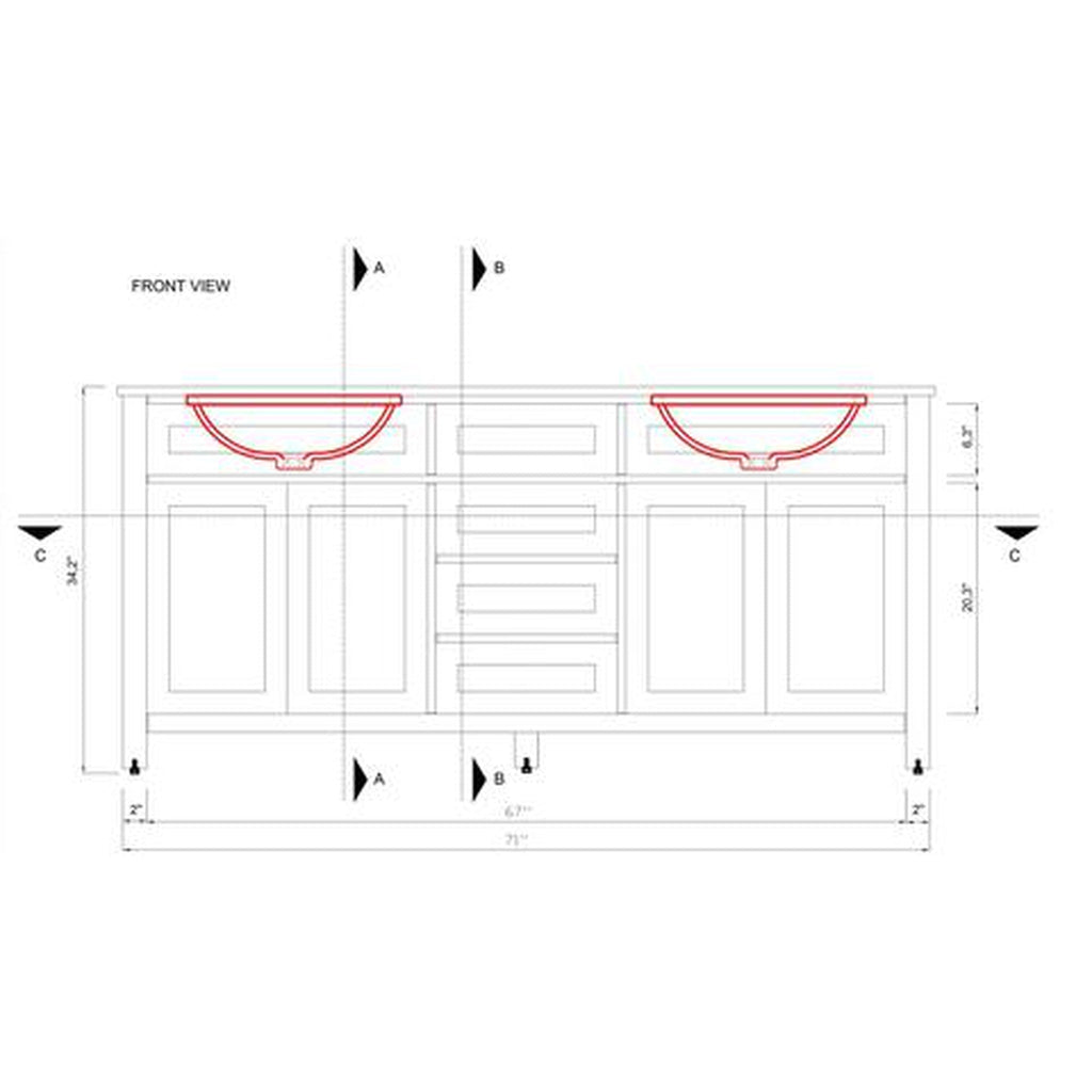 Alya Bath Norwalk 72" Double Gray Freestanding Bathroom Vanity With Carrara Marble Top, Ceramic Sink and Two Mirrors - HE-101-72D-G-CWMT + 2x HE-101/102-30-G-M