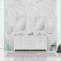 Alya Bath Norwalk 72" Double White Freestanding  Bathroom Vanity With Carrara Marble Top,  - HE-101-72D-W-CWMT + 2x HE-101/102-30-W-MCeramic Sink and Two Mirrors