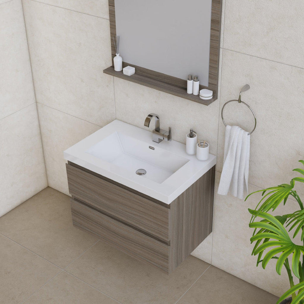 Alya Bath Paterno 30" Single Gray Wall Mounted  Bathroom Vanity With Acrylic Top and Integrated Sink - AB-MOF30-G