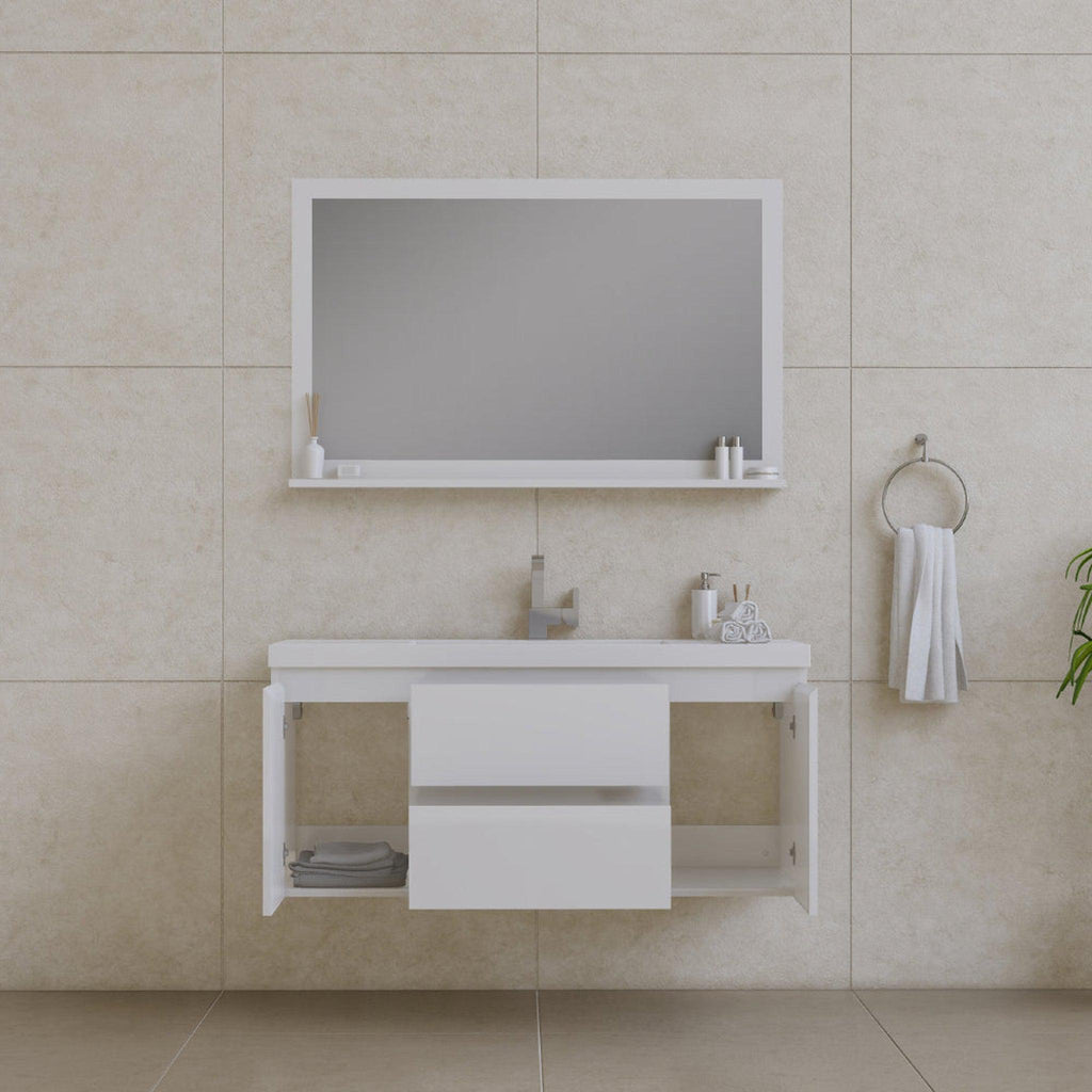 Alya Bath Paterno 48" Single White Modern Wall Mounted Bathroom Vanity With Acrylic Top and Integrated Sink - AB-MOF48-W