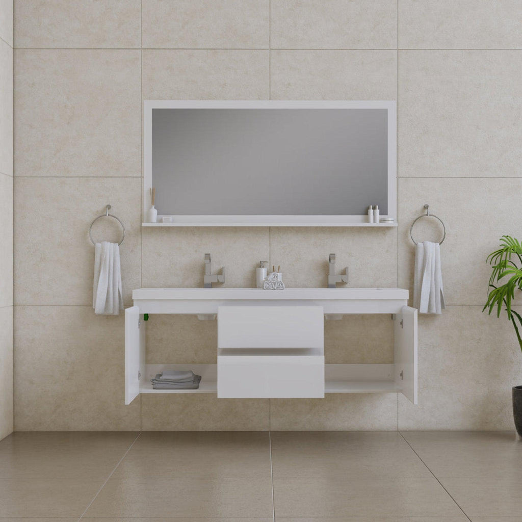 Alya Bath Paterno 60" Double White Modern Wall Mounted  Bathroom Vanity With Acrylic Top and Integrated Sink - AB-MOF60D-W