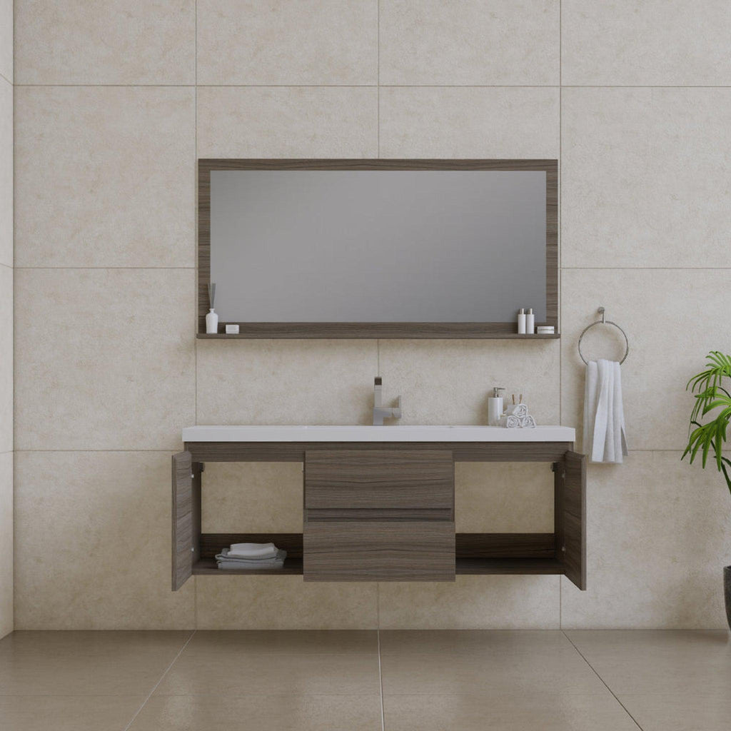 Alya Bath Paterno 60" Single Gray Modern Wall Mounted  Bathroom Vanity With Acrylic Top and Integrated Sink - AB-MOF60S-G