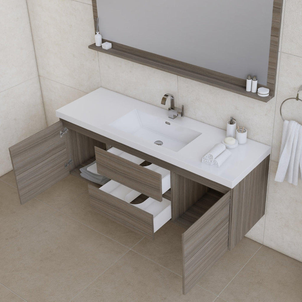 Alya Bath Paterno 60" Single Gray Modern Wall Mounted  Bathroom Vanity With Acrylic Top and Integrated Sink - AB-MOF60S-G