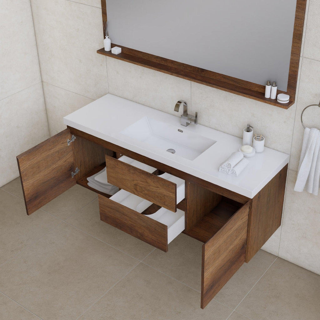Alya Bath Paterno 60" Single Rosewood Modern Wall Mounted  Bathroom Vanity With Acrylic Top and Integrated Sink - AB-MOF60S-RW