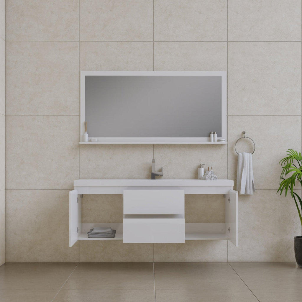 Alya Bath Paterno 60" Single White Modern Wall Mounted Bathroom Vanity With Acrylic Top and Integrated Sink - AB-MOF60S-W
