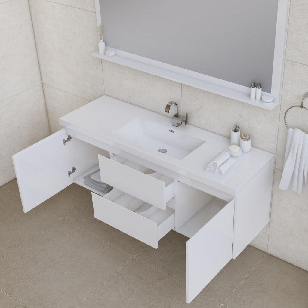 Alya Bath Paterno 60" Single White Modern Wall Mounted Bathroom Vanity With Acrylic Top and Integrated Sink - AB-MOF60S-W