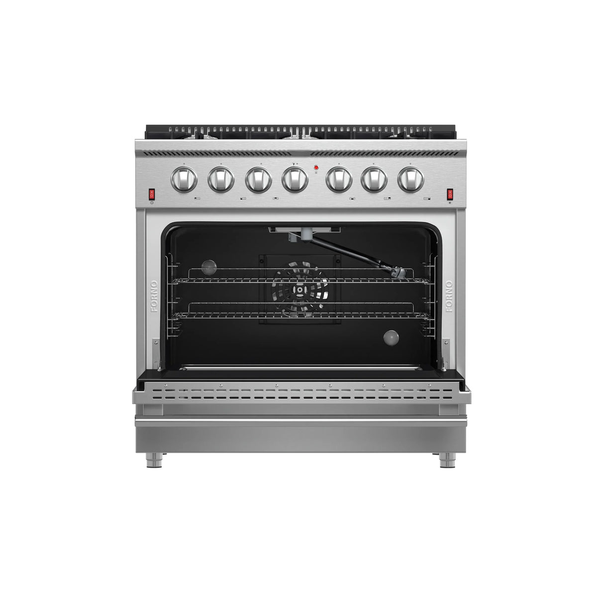 Forno 5-Piece Appliance Package - 36-Inch Gas Range, Wall Mount Range Hood, 36-Inch Refrigerator, Dishwasher, and 30-Inch Microwave Drawer in Stainless Steel - AP5-6244-36-5095-30MD