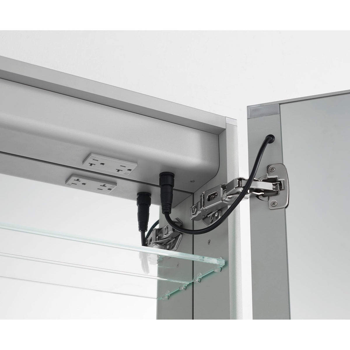 Aquadom Royale Plus 30" x 30" Square Recessed or Surface Mount Bi-View LED Lighted Bathroom Medicine Cabinet With Defogger, Electrical Outlet, Magnifying Mirror - RP-3030-N