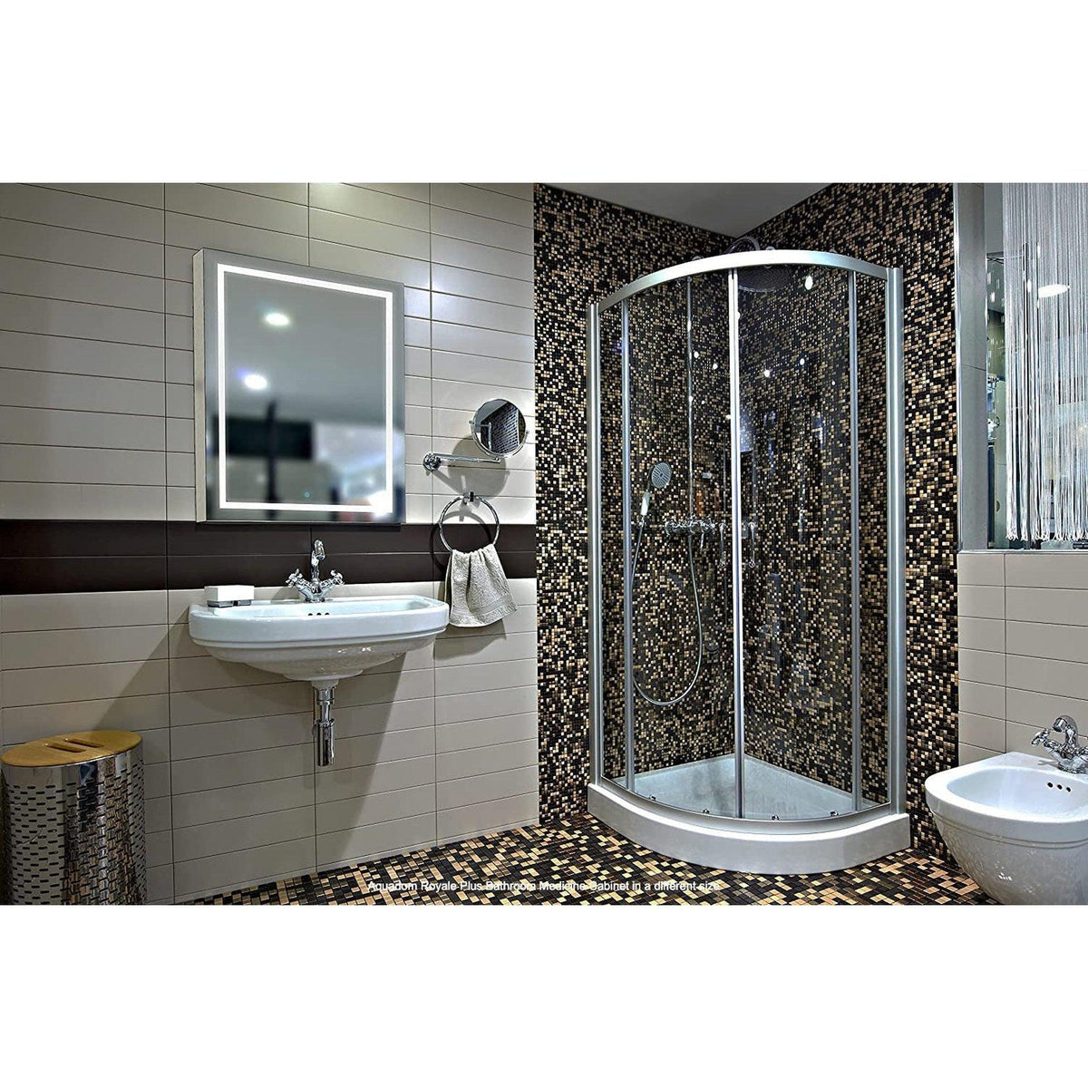 Aquadom Royale Plus 30" x 30" Square Recessed or Surface Mount Bi-View LED Lighted Bathroom Medicine Cabinet With Defogger, Electrical Outlet, Magnifying Mirror - RP-3030-N