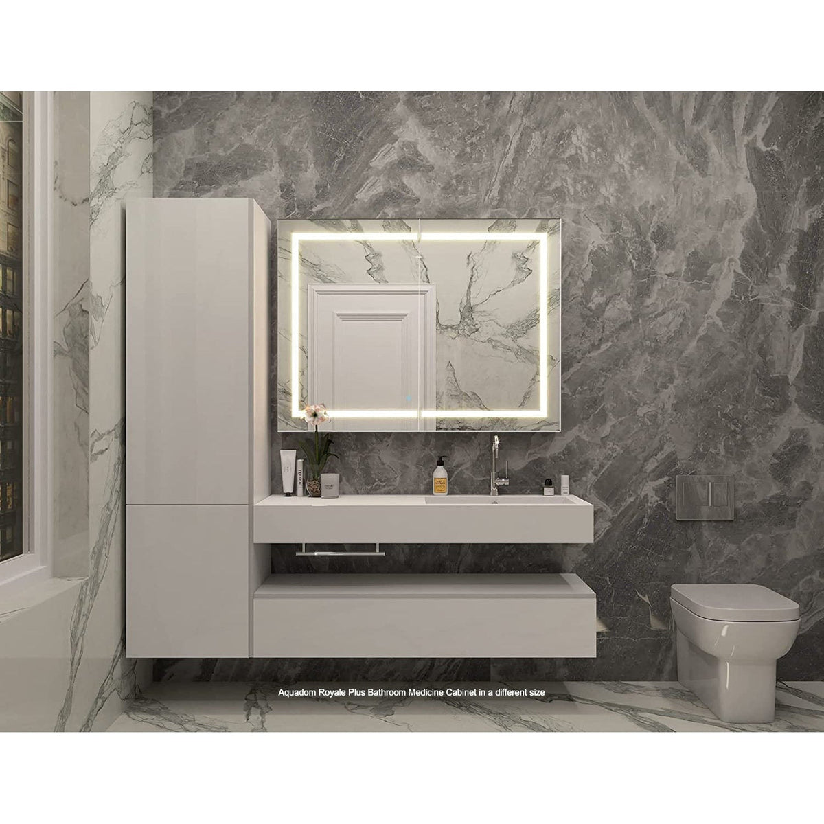 Aquadom Royale Plus 30" x 36" Rectangle Recessed or Surface Mount Bi-View LED Lighted Bathroom Medicine Cabinet With Defogger, Electrical Outlet, Magnifying Mirror - RP-3036-N