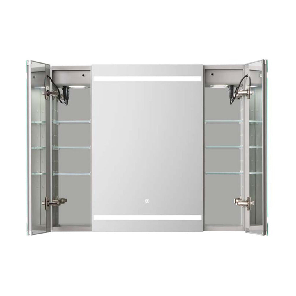 Aquadom Royale Plus 36" x 36" Triple-Door LED Lighted Medicine Cabinet With Defogger, Integrated LED 3X Magnifying Mirror and Electrical Outlet With USB - RP3-3636-N