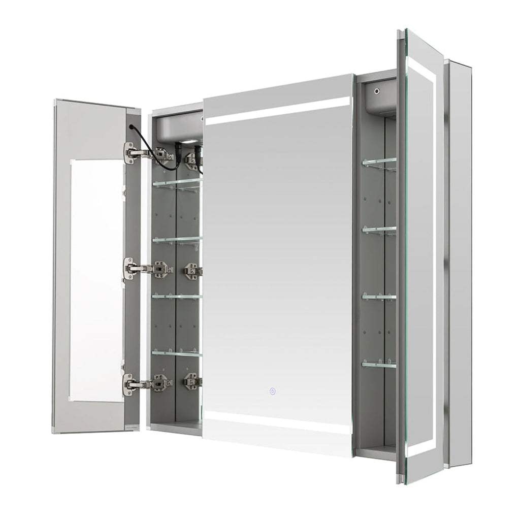 Aquadom Royale Plus 40" x 30" Triple-Door LED Lighted Medicine Cabinet With Defogger, Integrated LED 3X Magnifying Mirror and Electrical Outlet With USB - RP3-4030-N