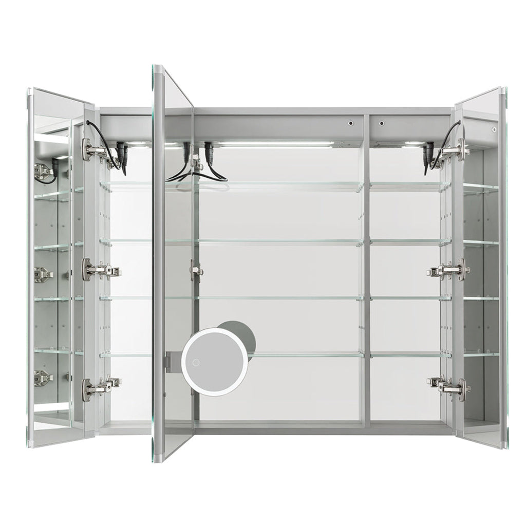 Aquadom Royale Plus 40" x 30" Triple-Door LED Lighted Medicine Cabinet With Defogger, Integrated LED 3X Magnifying Mirror and Electrical Outlet With USB - RP3-4030-N
