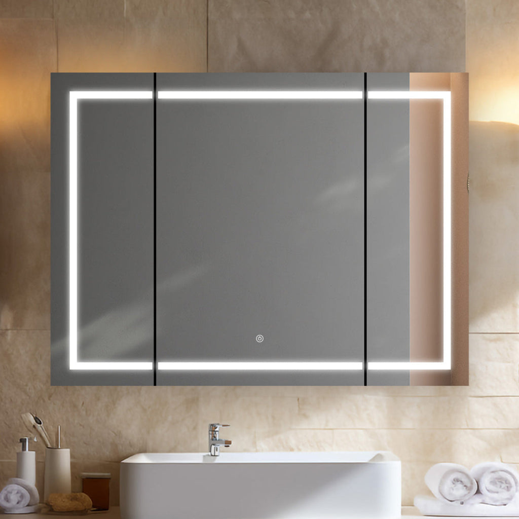 Aquadom Royale Plus 40" x 36" Triple-Door LED Lighted Medicine Cabinet With Defogger, Integrated LED 3X Magnifying Mirror and Electrical Outlet With USB - RP3-4036-N