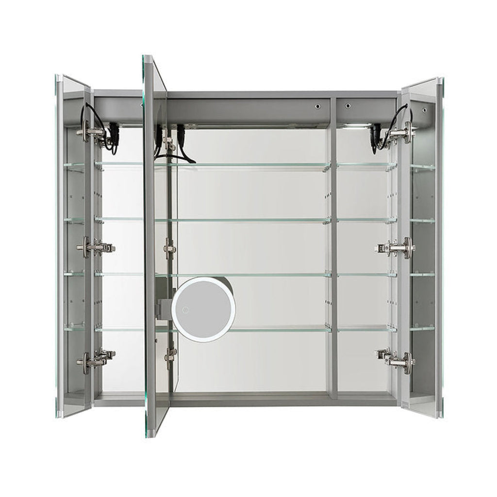 Aquadom Royale Plus 40" x 36" Triple-Door LED Lighted Medicine Cabinet With Defogger, Integrated LED 3X Magnifying Mirror and Electrical Outlet With USB - RP3-4036-N