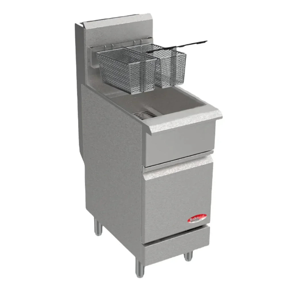 BakeMax 15.5" Natural Gas Fryer, Floor Model, 50 lb., 120,000 BTU - BAKEG50